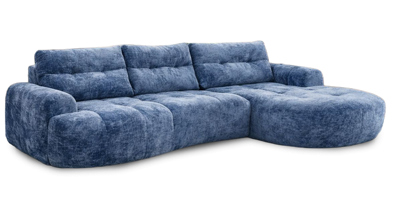Composizione con terminale 3 posti e chaise longue maxi (con 3 schienali basculanti), in tessuto tecnico antimacchia.
