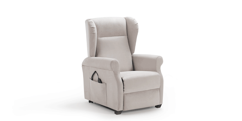 Poltrona Charlie con relax lift con 2 motori elettrici indipendenti e sistema roller, in tessuto antimacchia.