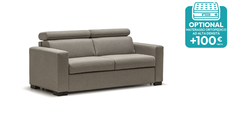 Divano 3 posti con letto (materasso con aloe 140x190x16 cm), in tessuto antimacchia.
